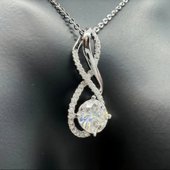 Certified 18k White Gold Infinity Pendant Necklace 2CT Moissanite S925 Statement - Picture 5 of 6